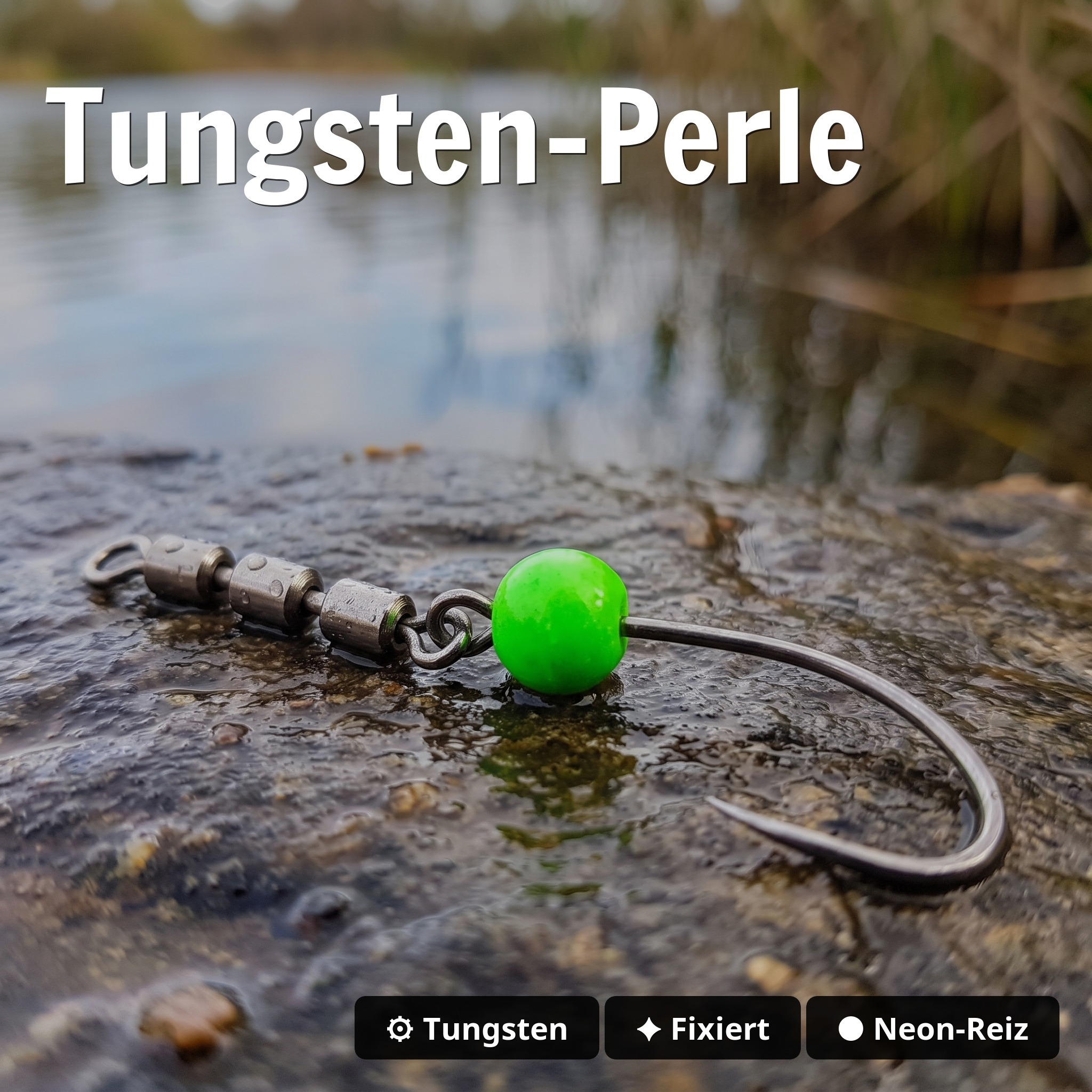 Zite Fishing Tungsten RotateRig Hooks Gr. 4 – 3er Set (15 Haken) für Forelle mit Tönnchenwirbel - Tungsten-Perle