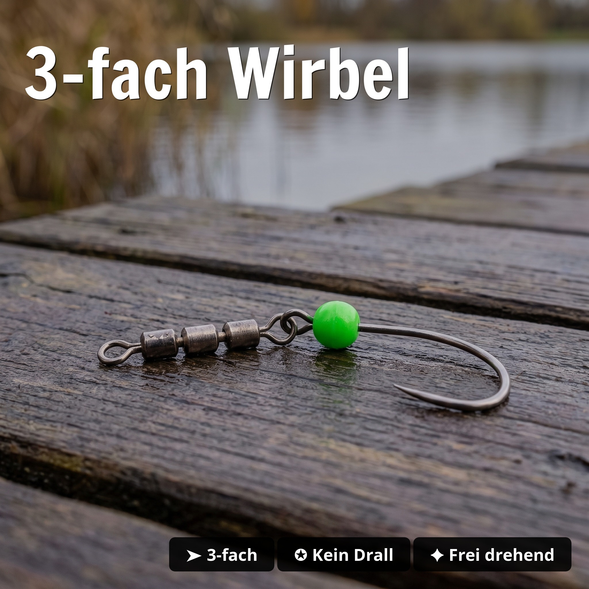 Zite Fishing Tungsten RotateRig Hooks Gr. 4 – 3er Set (15 Haken) für Forelle mit Tönnchenwirbel - 3-fach Wirbel