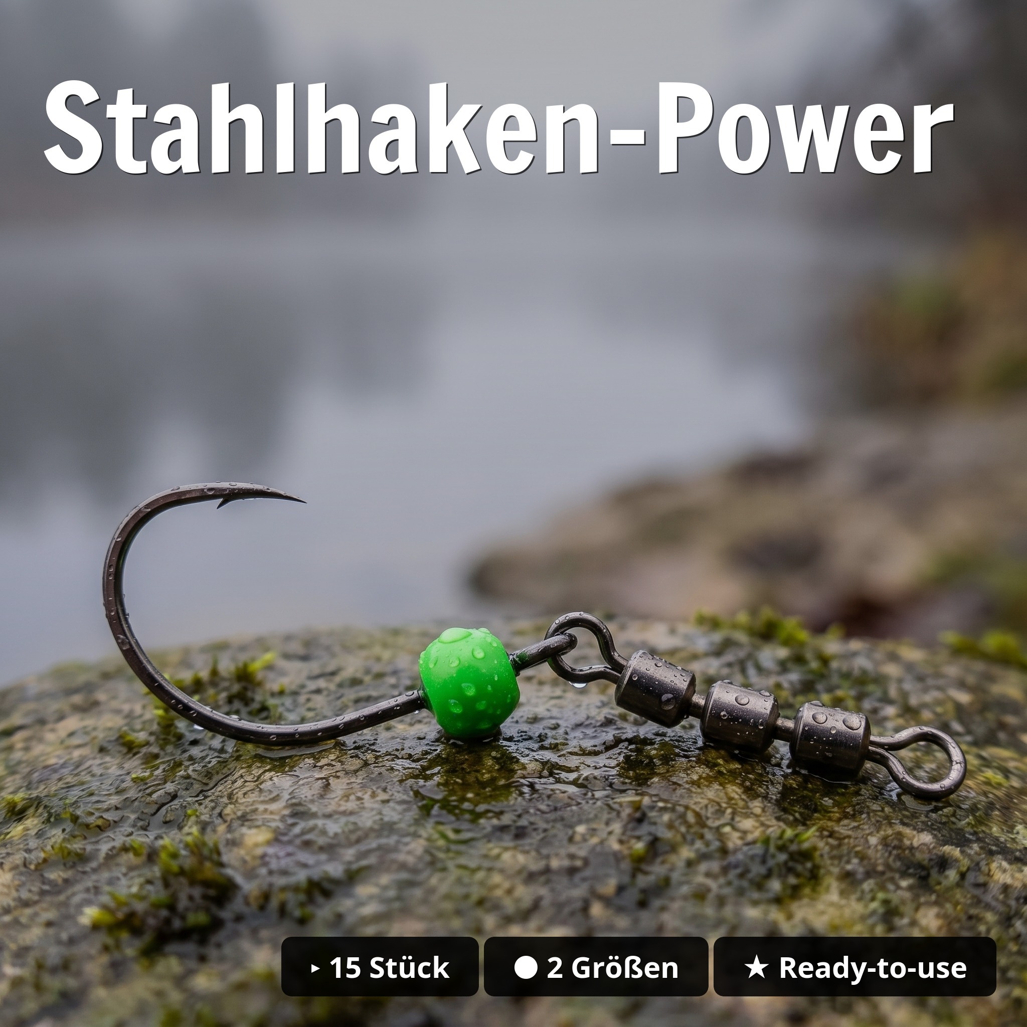 Zite Fishing Tungsten RotateRig Hooks 3er Set - 1x Gr. 4 + 2x Gr. 6 - Rotationshaken für Forelle - Stahlhaken-Power