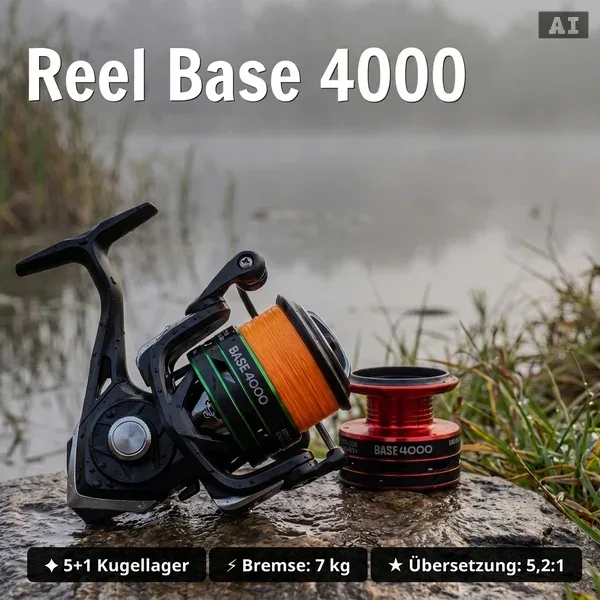 Zite Fishing Pike Base Stick XL Big Bait Starterset – Rute, Rolle 4000 bespult, Hechtsystem & 4 Gummifische - Reel Base 4000