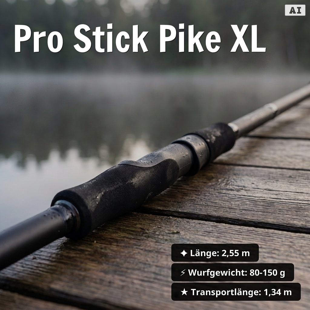 Zite Fishing Pike Pro Stick XL Big Bait Starterset – Rute, Rolle Pro 4000 bespult + Hechtsystem + 4 Gummifische - Pro Stick Pike XL