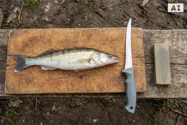 Sicheres hantieren mit dem messer beim fisch ausnehmen – Detailansicht