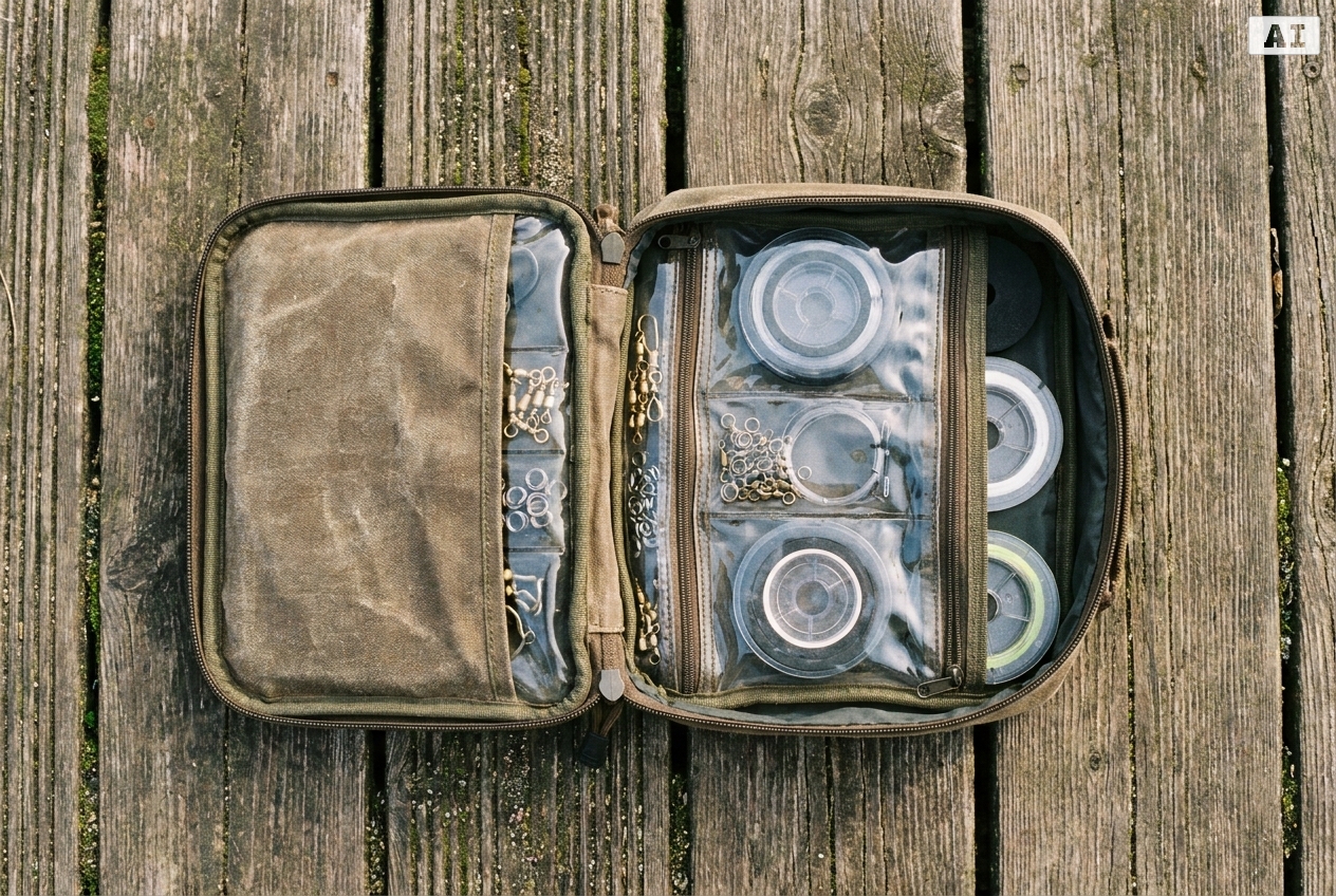Transport von kleinteilen in der vorfachtasche organisieren – Detailansicht