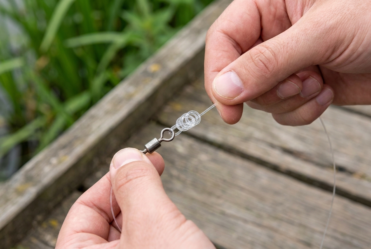 Karabinerwirbel knoten für monofile und geflochtene schnur – Detailansicht