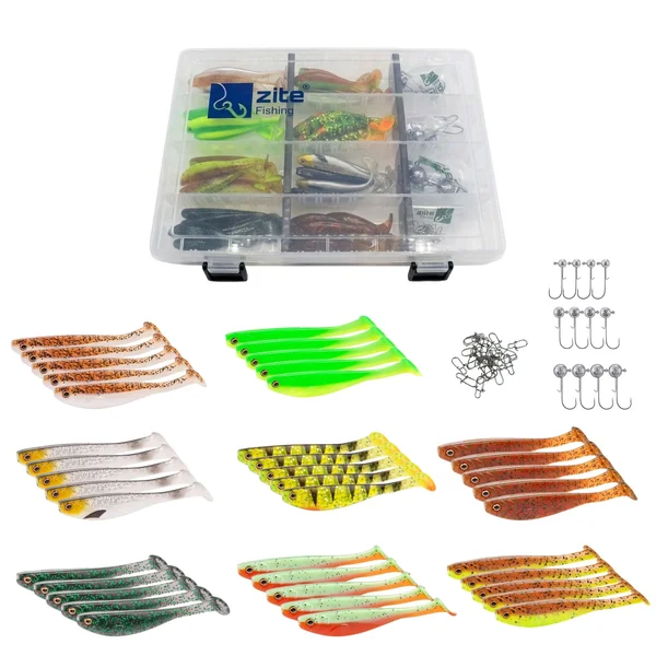 Inzite Pershad Box - 40 Gummiköder mit Jigköpfen & Snaps für Barsch & Zander