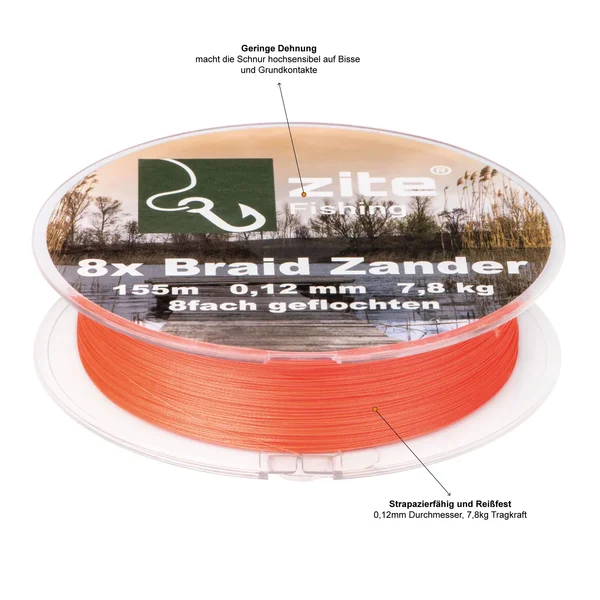 Geflochtene Schnur 8x Zander Angeln Spinnfischen 155m 0,12mm Orange Zite Fishing_auswahl1