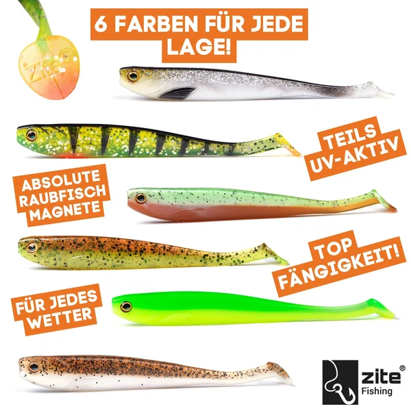 Zander Gummifische Starterbox 24 Inzite Shads 6 Jighaken 24 Karabiner Snaps mit Tacklebox_auswahl2