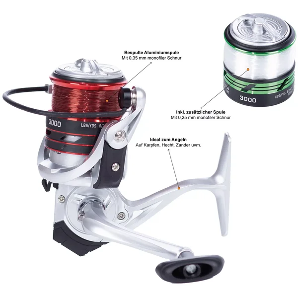 Angelrollen 2+1 Set Base Reel 3000 bespult Allround Stationärrolle_auswahl3