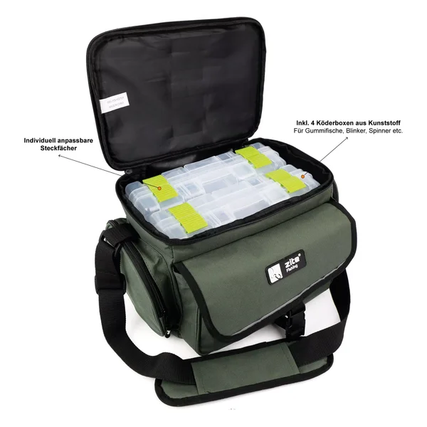 Zite Fishing Angeltasche mit Tragegurt und 4 Kunstköderboxen 35 x 22 x 20 + Hakenlöser Zange Gebogen 18cm_auswahl5