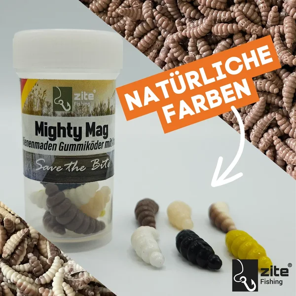 Mighty Mag Natur Mix Knoblauch 2,8 cm Bienenmaden Forellenköder 12 Stück_auswahl1