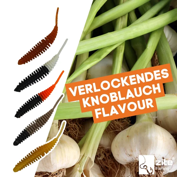 Lamellen Gummiwurm Wiggle Worm Natur Mix Knoblauch Aroma 5,5 cm 10 Stück_auswahl6