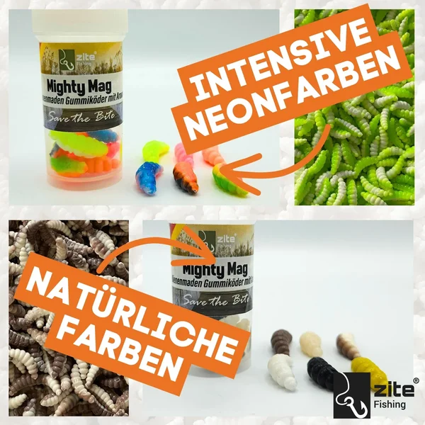 Mighty Mag Starter Set - 48 Gummiköder Knoblauch & Käse Aroma + 6 Tungsten Jighaken_auswahl1