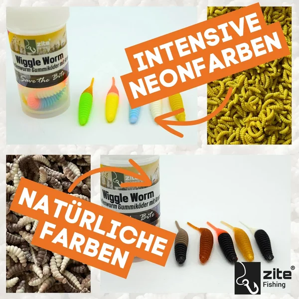 Wiggle Worm Starterset - Forellenköder Knoblauch Käse Aroma + 9 Tungsten Jighaken_auswahl1
