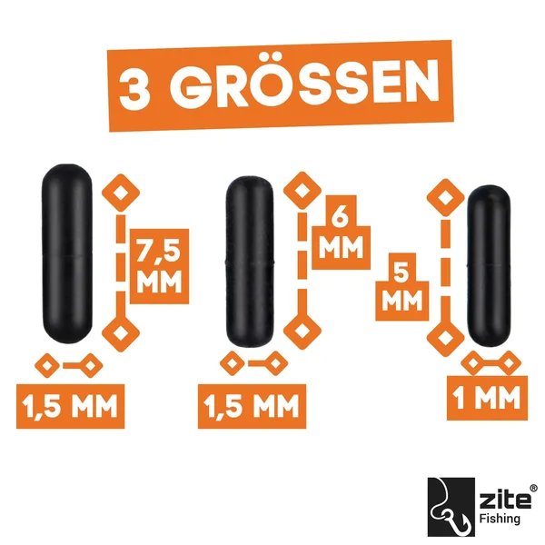 Gummistopper Schnurstopper Zylinder in 3 Gr. S,M & L Zite Fishing_auswahl1