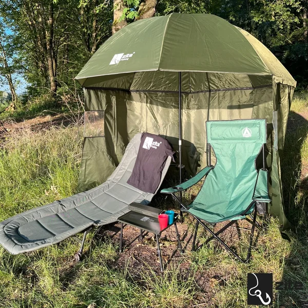 Zite Fishing Schirmzelt – 250 Cm, Geschlossen, Mit Rückwand & Seitenwänden, Fenster, Wasserabweisend, Inkl. Heringe & Schirmstütze Zite Fishing Schirmzelt – 250 Cm, Geschlossen, Mit Rückwand & Seitenwänden, Fenster, Wasserabweisend, Inkl. Heringe & Schirmstütze