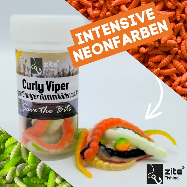 Zite Fishing Curly Viper Schock Mix Käse 6,5 cm Gummiköder für Forellen 8 Stück_auswahl1