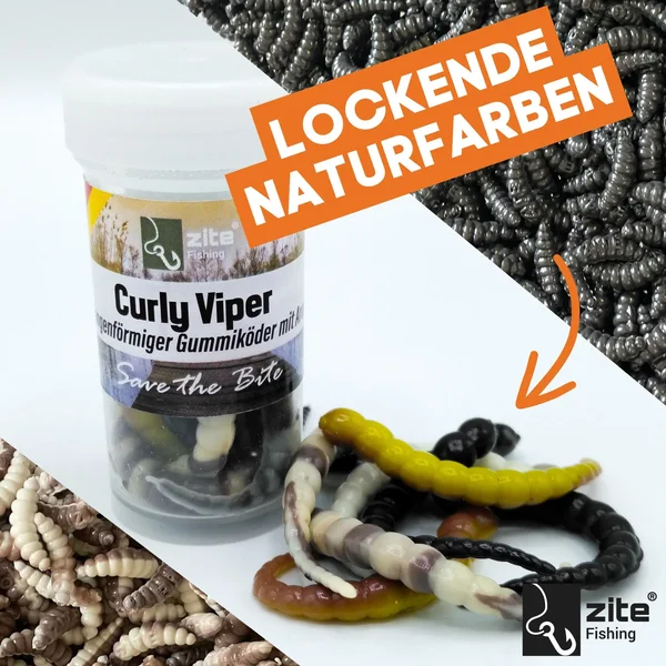 Zite Fishing Curly Viper Natur Mix Knoblauch 6,5 cm Rotierende Gummiköder Forelle 8 Stück_auswahl1