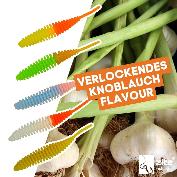 Zite Fishing Biggle Worm Schock Mix Knoblauch 6,5 cm 8 Stück_auswahl7