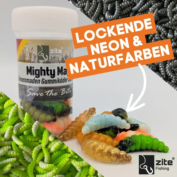 Mighty Mag Bienenmade Allround Mix Knoblauch Gummiköder Forelle 2,8 cm 12 Stück_auswahl1