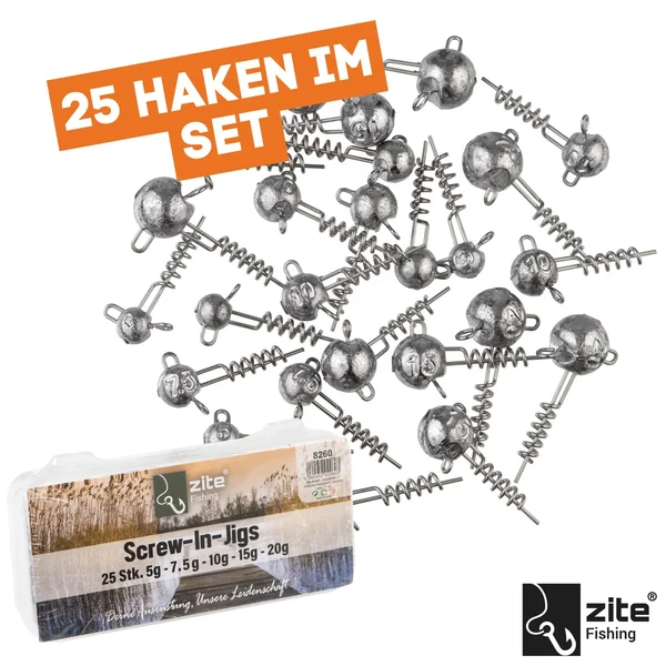 Zite Fishing Screw-In-Jigs Set 5-20g Blei 25 STK in Box Gummiköder Angeln Raubfisch_auswahl4