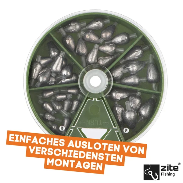 Zite Fishing Tropfenblei Sortiment 40 Stück 1-5g Angelgewicht in Spendierbox zum Grundangeln_auswahl1