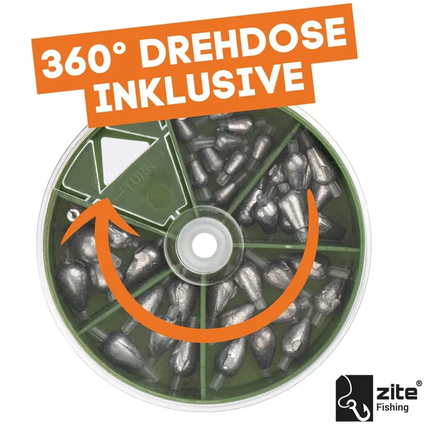 Zite Fishing Tropfenblei Sortiment 40 Stück 1-5g Angelgewicht in Spendierbox zum Grundangeln_auswahl2