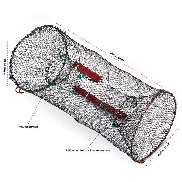 Köderfischreuse Rund 30x60cm mit Futterbeutel und Reißverschluss von Zite Fishing_auswahl3