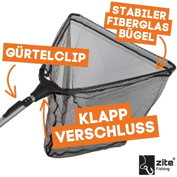 Kescher Gummiert 2,10m – 3-Teilig Teleskop mit gummiertem Netz & Maßband-Tasche Zite Fishing _auswahl6