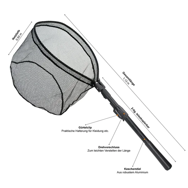 Zite Fishing Spinnkescher Gummiert - Einhändig Faltbar - Schwarz 113cm_auswahl1