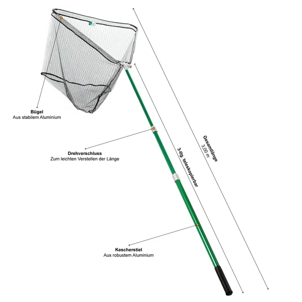 Teleskop Hammerkopf Kescher Gummiert Groß 3m 80x70cm Zite Fishing_auswahl1