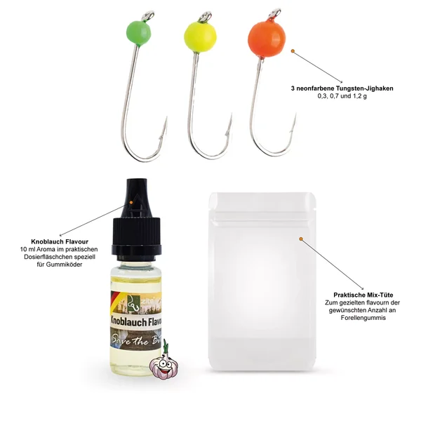 Forellenwürmer 5,5 cm 25 Stück mit 3 Tungstenhaken und 10 ml Knoblauch Aroma Zite Fishing_auswahl2