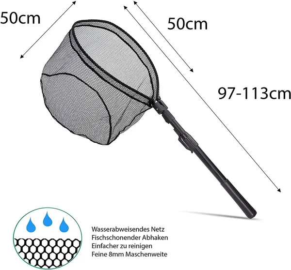 Spinnkescher Gummiert + Hakenlösezange + Scale Maßband Aufrollbar Zite Fishing Set_auswahl6