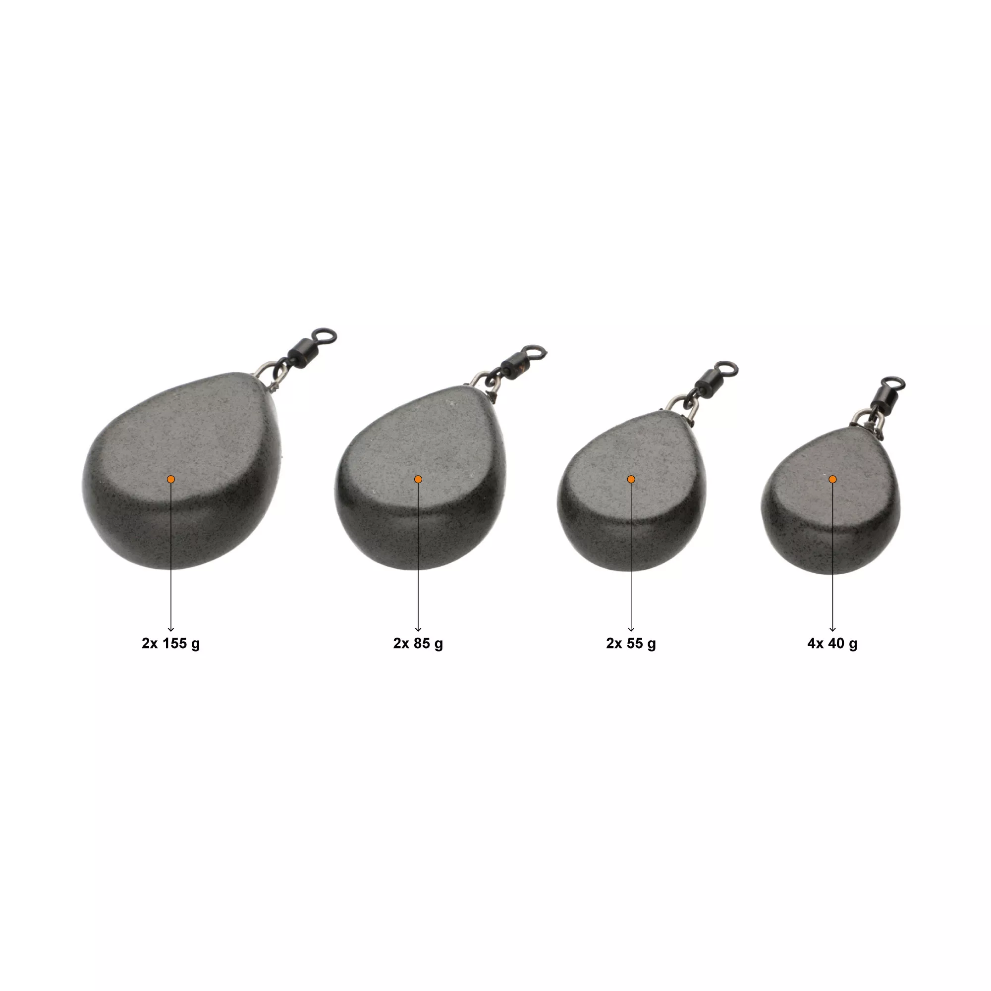 Karpfenblei Sortiment 10 Stück Flat Pear Wirbelblei 40-155g Zite Fishing_auswahl1