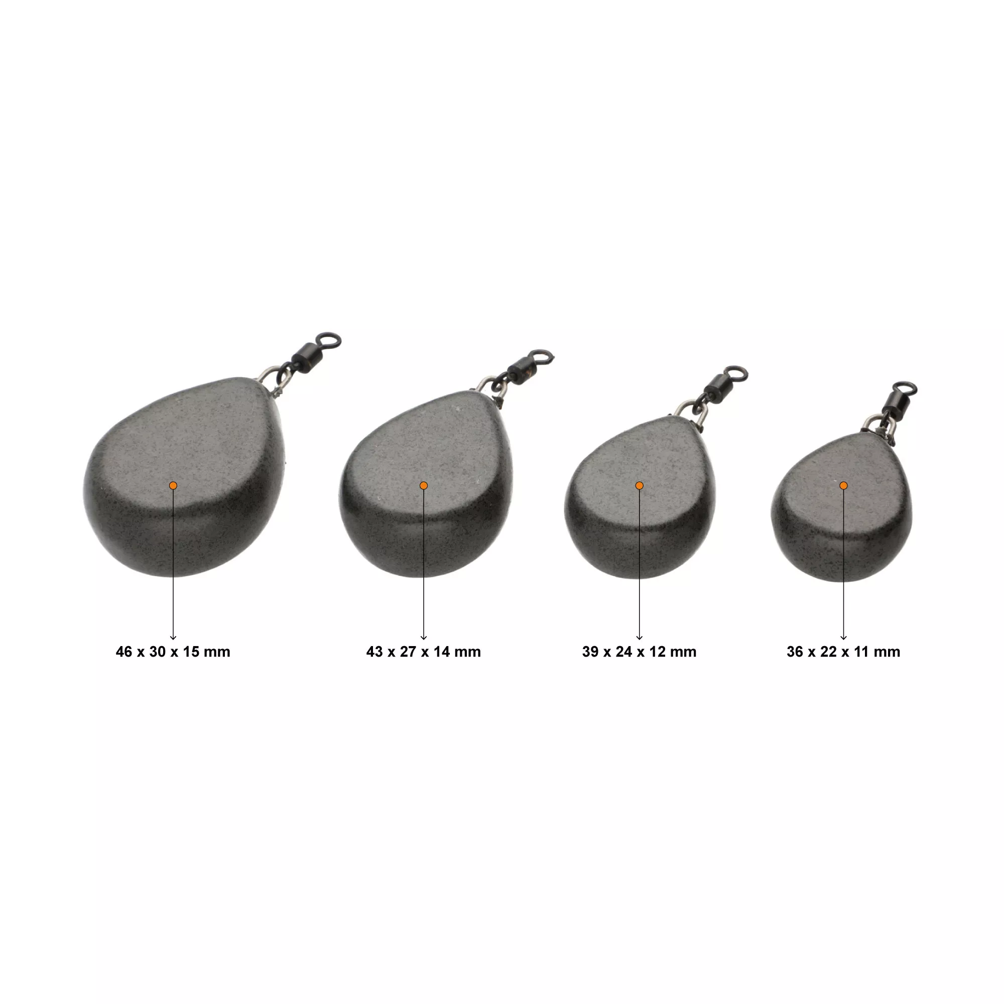 Karpfenblei Sortiment 10 Stück Flat Pear Wirbelblei 40-155g Zite Fishing_auswahl2