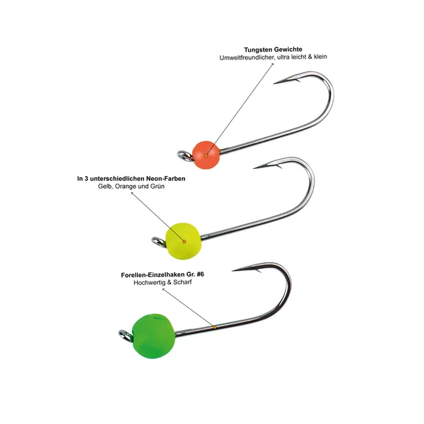 Tungsten Jighaken Neon 0,3-1,2 g 9 Stück Forellenhaken Zite Fishing_auswahl1