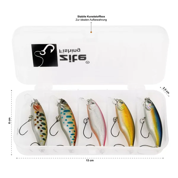 Forellenwobbler Set 5,2cm 4,5g Langsam Sinkend 5 STK in Köderbox Zite Fishing _auswahl3