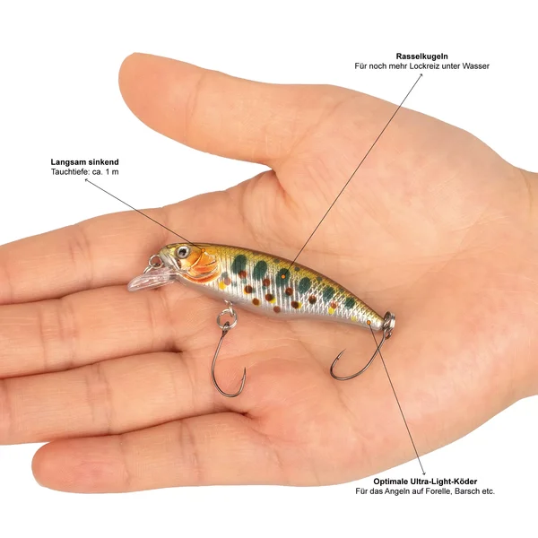 Forellenwobbler Set 5,2cm 4,5g Langsam Sinkend 5 STK in Kderbox Zite  Fishing