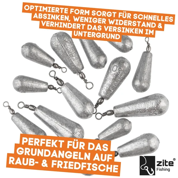 Zite Fishing Tropfenblei Set 25-60g 14 STK Birnenblei Sortiment Angelgewichte Grundangeln_auswahl4