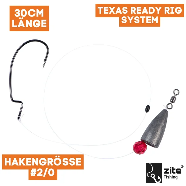 Zite Fishing Texas Ready Rig #2/0 Offset Hook, 14g Tungsten Angelgewicht & 30cm Fluorocarbon-Vorfachmaterial_auswahl1
