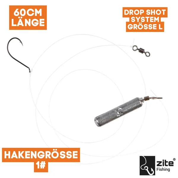 Zite Fishing Drop Shot Ready Rig #L mit 14g Blei, DS Haken & Fluorocarbon-Coated Vorfach-Schnur als Fertigmontage _auswahl1