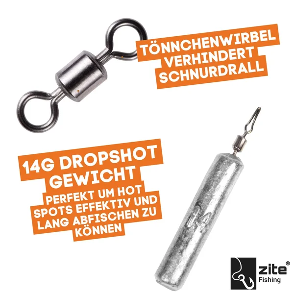Zite Fishing Drop Shot Ready Rig #L mit 14g Blei, DS Haken & Fluorocarbon-Coated Vorfach-Schnur als Fertigmontage _auswahl4