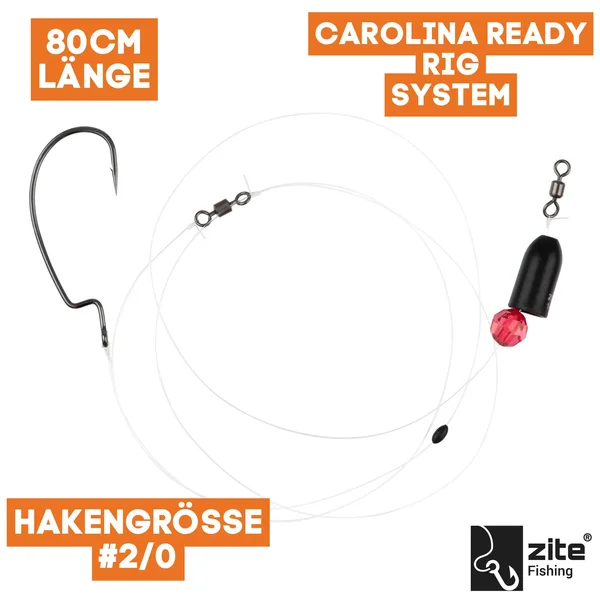 Zite Fishing Tungsten Carolina Ready Rig #2/0 Offset Hook, 14g Tungsten Angelgewicht & 80cm Fluorocarbon-Vorfachmaterial_auswahl1