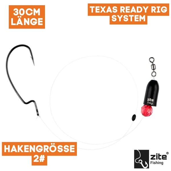 Zite Fishing Tungsten Texas Ready Rig #2/0 Offset Haken mit 30cm Finesse-Angeln Fluorocarbon-Vorfach Fertigmontage_auswahl1