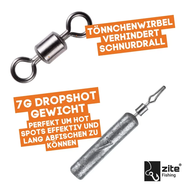 Zite Fishing Drop Shot Ready Rig #S mit 7g Blei, DS Haken & Fluorocarbon-Vorfachmaterial als Fertigmontage_auswahl4