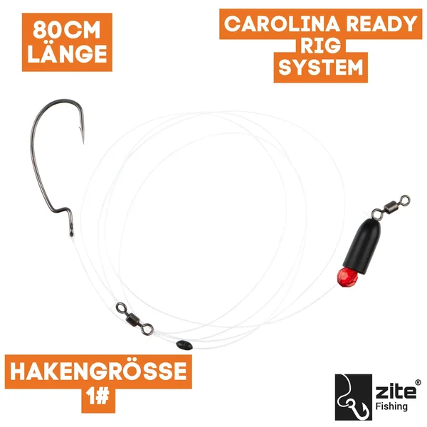 Zite Fishing Tungsten Carolina Ready Rig #1 Offset Hook, 7g Tungsten Angelgewicht & 80cm Fluorocarbon-Vorfachmaterial _auswahl1