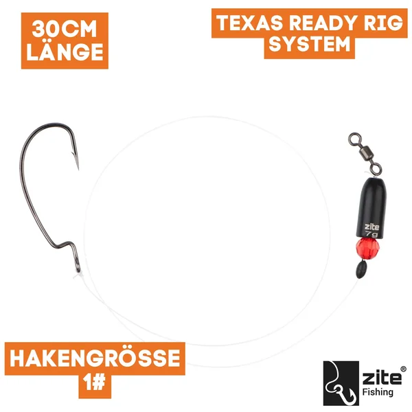 Zite Fishing Tungsten Texas Ready Rig #1 Offset Haken mit 30cm Finesse-Angeln Fluorocarbon-Vorfachmaterial Fertigmontage_auswahl1