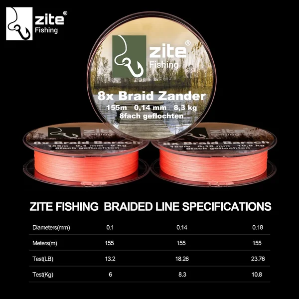 Zite Fishing Angelschnur Geflochten 8fach Zander Schnur 155m 0,14mm 8,3 kg_auswahl7