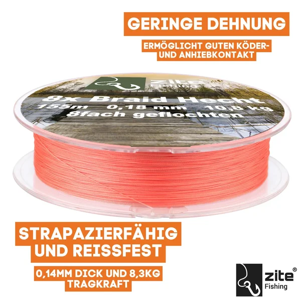 Zite Fishing Angelschnur Geflochten 8fach Hecht Schnur 155m 0,18mm 10,8 kg