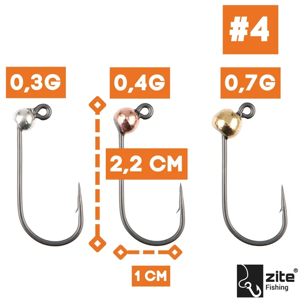 Zite Fishing Premium Tungsten Pro Sharp Jighaken Metallic #4 - Teflonbeschichtete Forellen-Haken mit Tungstenperle_auswahl1