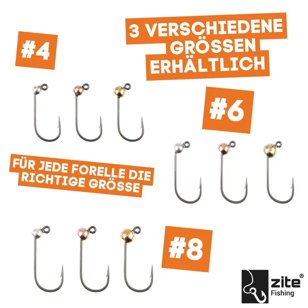 Zite Fishing Premium Tungsten Pro Sharp Jighaken Metallic #4 - Teflonbeschichtete Forellen-Haken mit Tungstenperle_auswahl2